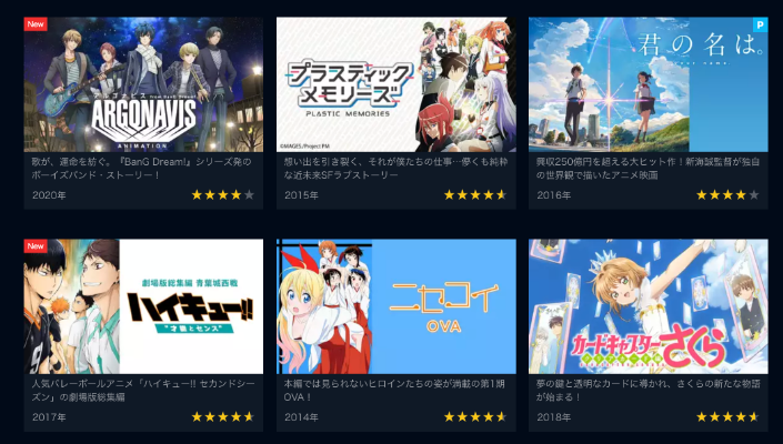 U-NEXTのアニメのラインナップ